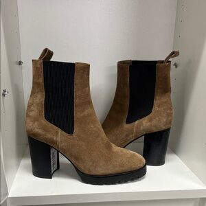 🔥🔥 PAIGE Women's Izzy Stretch Block Heel Ankle Boots In Truffle $398 retail